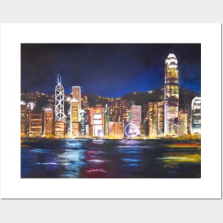 Hong Kong Victoria Harbor night view oil painting Posters and Art